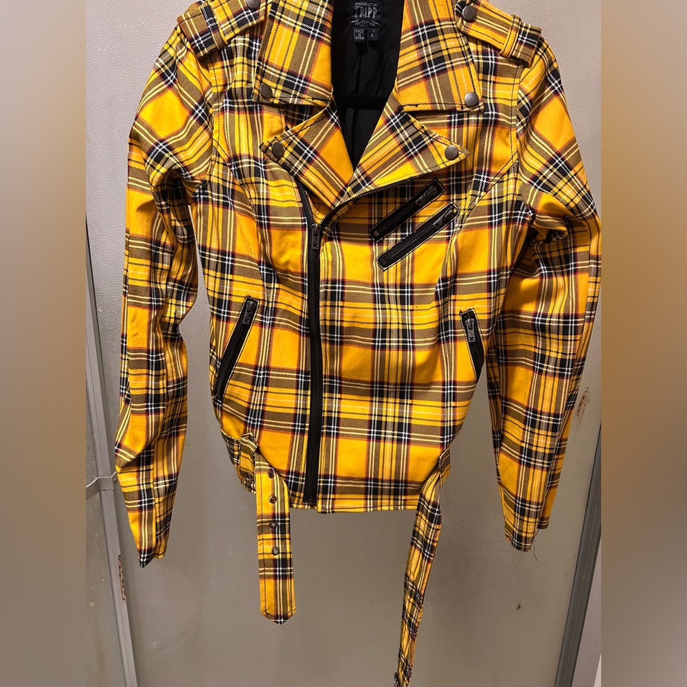 Vintage Trippnyc yellow tartan motto jacket